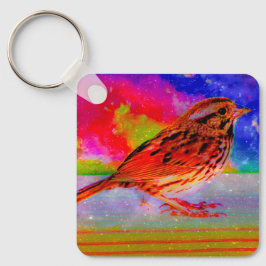 Llavero Impresión artística de ensueño de aves cósmicas"
