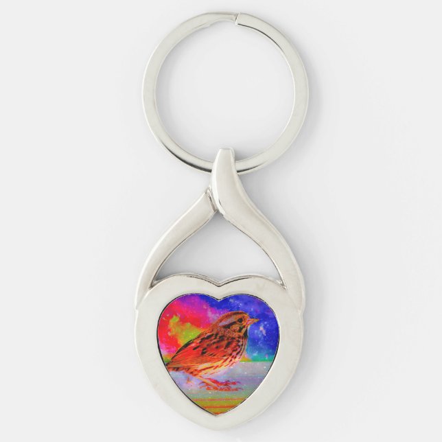 Llavero Impresión artística de ensueño de aves cósmicas" (Anverso)