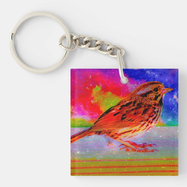 Llavero Impresión artística de ensueño de aves cósmicas" (Frente)