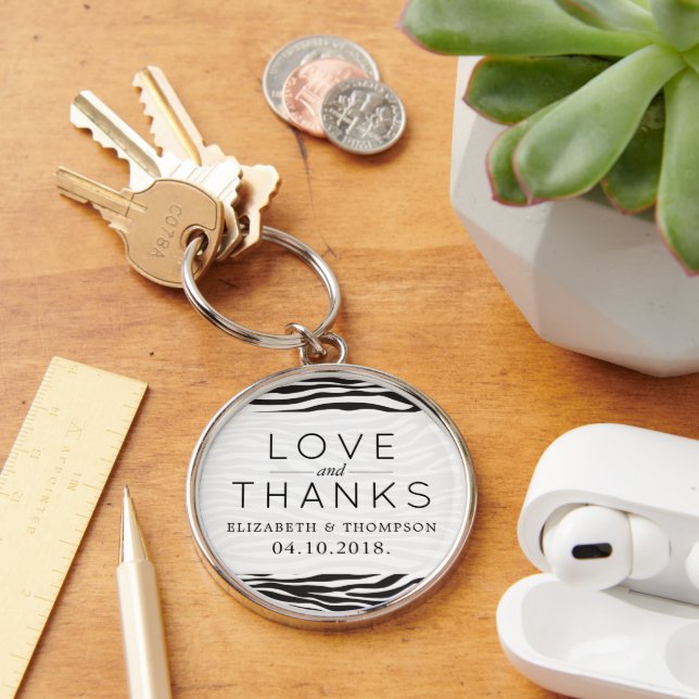 Llavero Impresión cebra, franjas, negro y blanco, Boda (Escritorio )