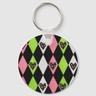 Llavero Impresión colorida Harlequin con corazón Rosa