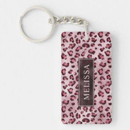 Llavero Impresión De Animal De Leopardo Rosa Con Hojas De