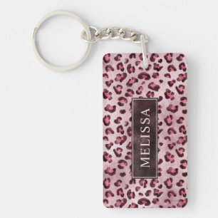 Llavero Impresión De Animal De Leopardo Rosa Con Hojas De