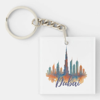 Llavero Impresión de arte acuático en Skyline de Dubai