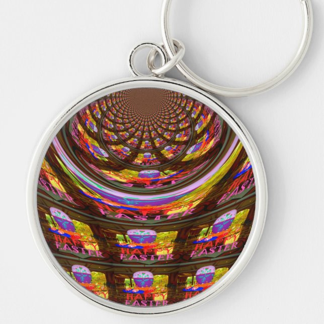 Llavero Impresión de arte caleidoscópico de Pascua psicodé (Frente)