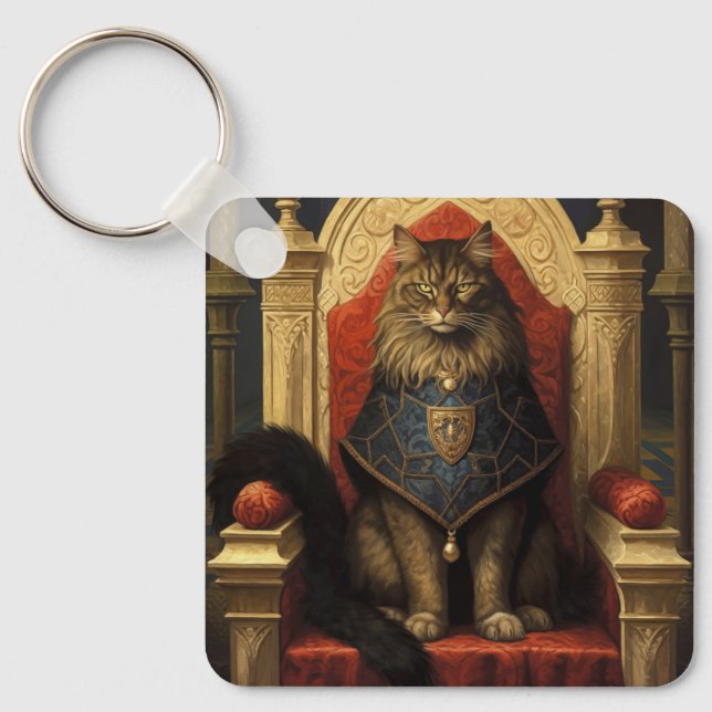 Llavero Impresión de arte de trono masculino de gato (Anverso)