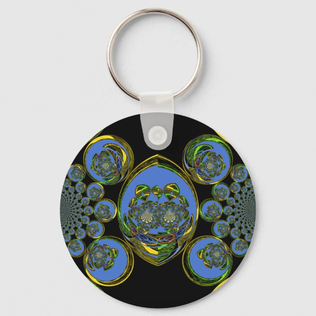 Llavero Impresión de arte en Kaleidoscope azul y amarillo (Anverso)