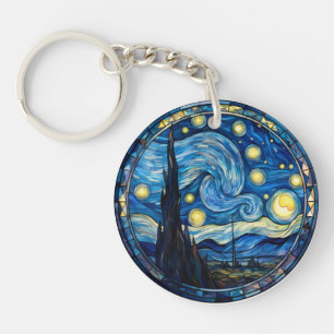 Llavero Impresión de arte inspirada en la noche estrellada