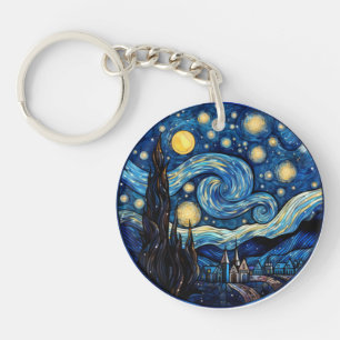 Llavero Impresión de arte inspirada en la noche estrellada