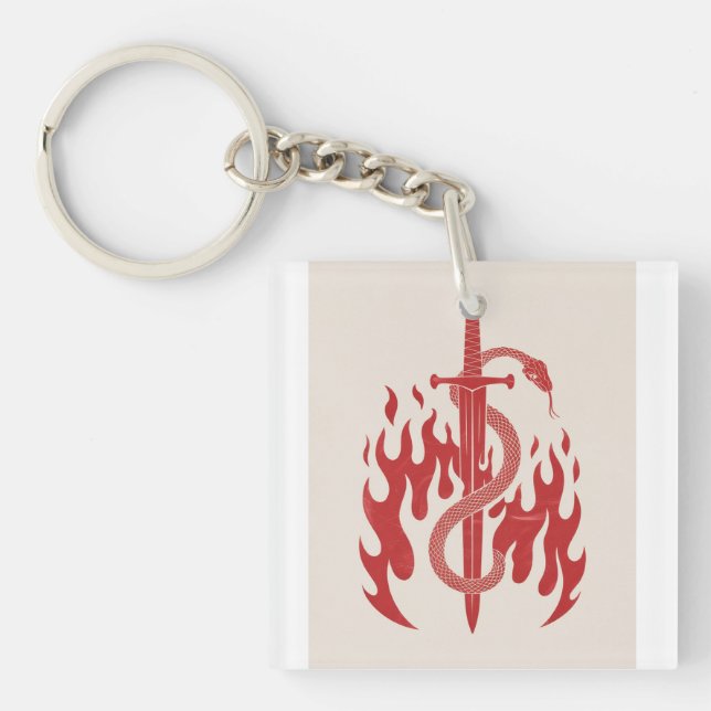 Llavero Impresión de arte Risograph de Serpiente y Espada  (Frente)
