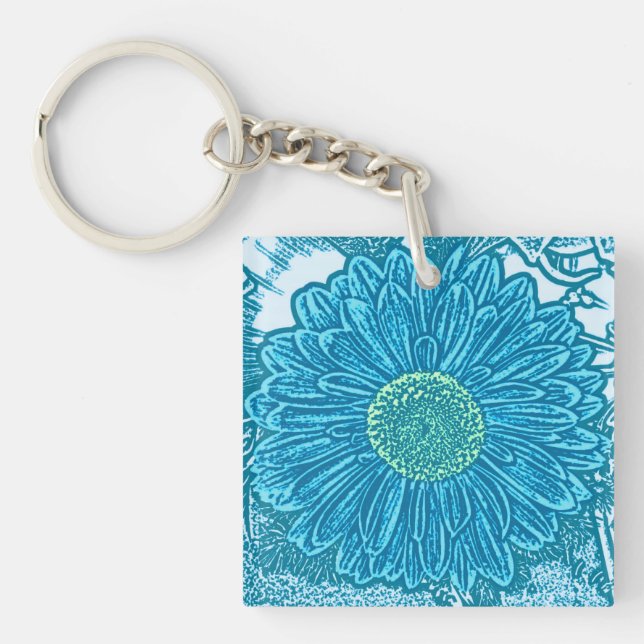 Llavero Impresión de bloque de Gerbera Daisy - azul marino (Frente)