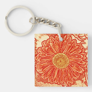 Llavero Impresión de bloque de Gerbera Daisy - naranja aza