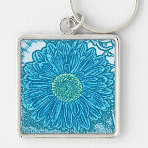 Llavero Impresión de bloques de margarita de Gerbera - azu