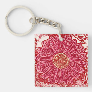 Llavero Impresión de bloques de margarita de Gerbera - roj