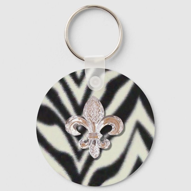 Llavero Impresión de cebra de flor Fleur De Lis (Anverso)