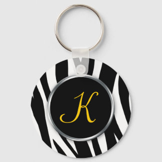 Llavero Impresión de cebra : Monograma amarillo : Keychain