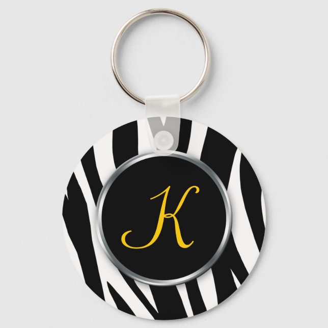 Llavero Impresión de cebra : Monograma amarillo : Keychain (Anverso)