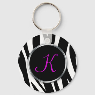 Llavero Impresión de cebra : Monograma púrpura : Keychain
