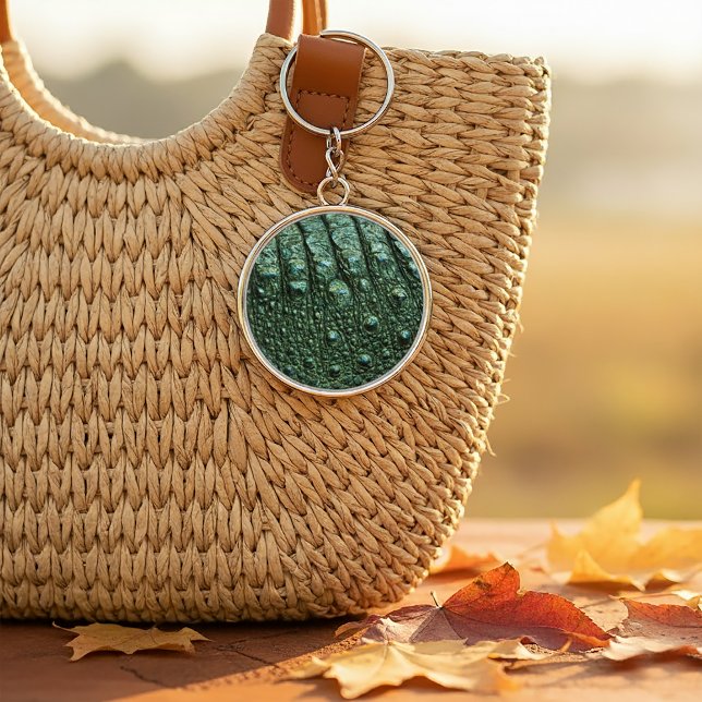 Llavero Impresión de cuero de ligador falso (Green Alligator Skin Texture Keychain)