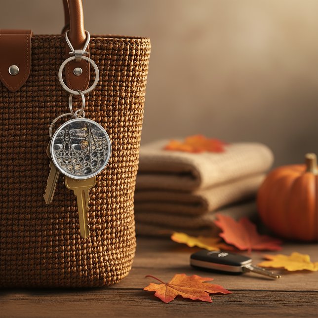 Llavero Impresión de cuero de piel de caimán americano mar (Brown American Alligator Skin Texture Keychain
)