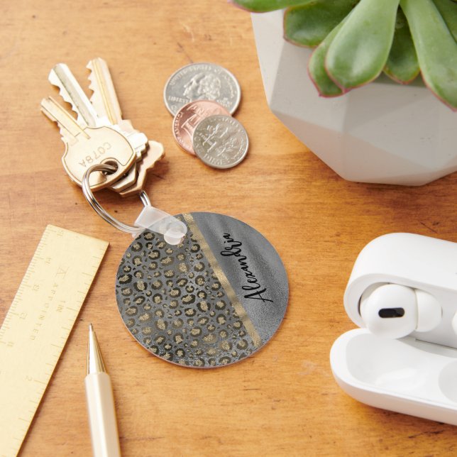 Llavero Impresión de leopardo Purpurinoso sobre gris brill (Escritorio )