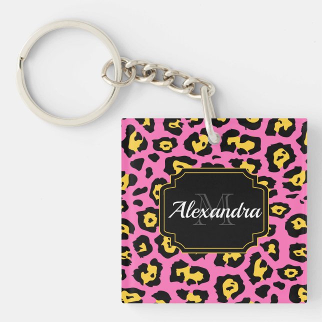 Llavero Impresión de leopardo rosa (Frente)