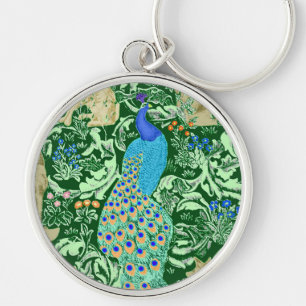 Llavero Impresión de pavo real Art Nouveau, azul cobalto y