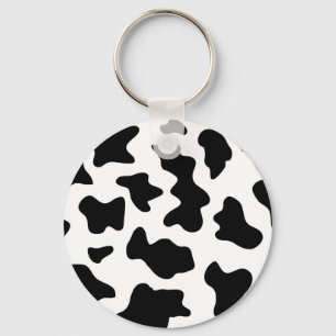 Llavero impresión de vaca de granja blanca y negra