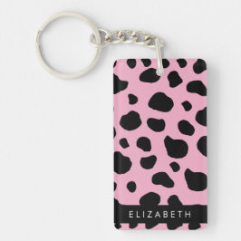 Llavero Impresión de vaca, puntos de vaca, vaca rosa, nomb