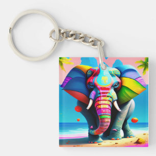 Llavero Impresión divertida y lúdica del Elefante Arcoiris
