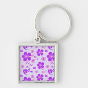 Llavero Impresión floral de bonito morado y rosa en lavand