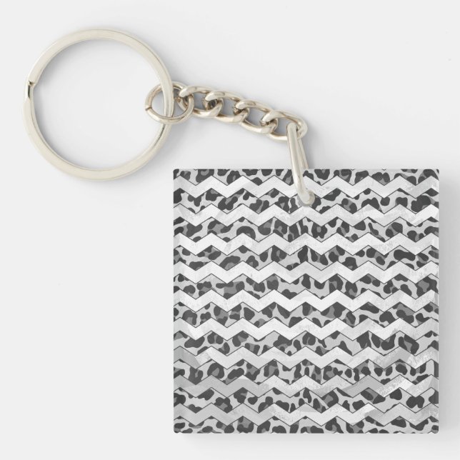 Llavero Impresión gris y gris claro de leopardo de Chevron (Frente)