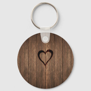 Llavero Impresión quemada madera rústica del corazón
