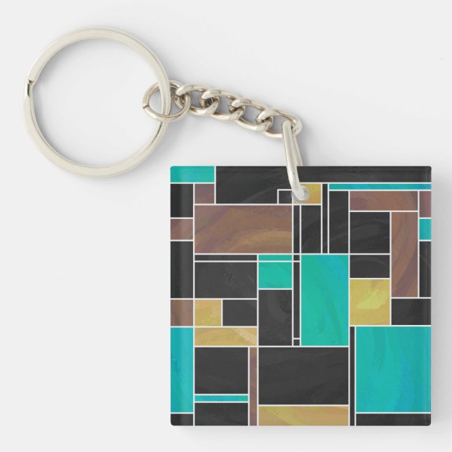Llavero Impresión Verde azulada marrón morena mondriana (Frente)