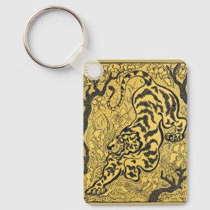 Llavero Impresión Vintage Art Nouveau de Tigre Amarillo de
