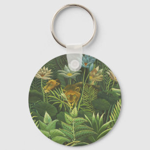 Llavero Impresión vintage de león en jungla tropical de He