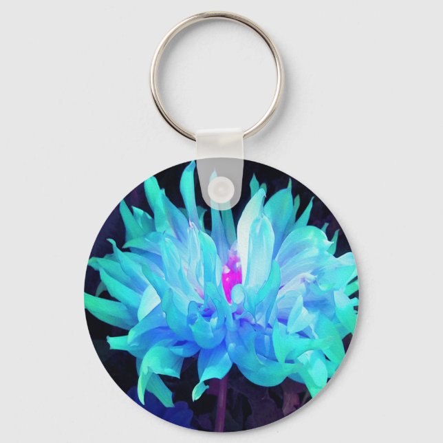 Llavero Impresionante Aqua Cactus Azul y Verde Dahlia (Anverso)