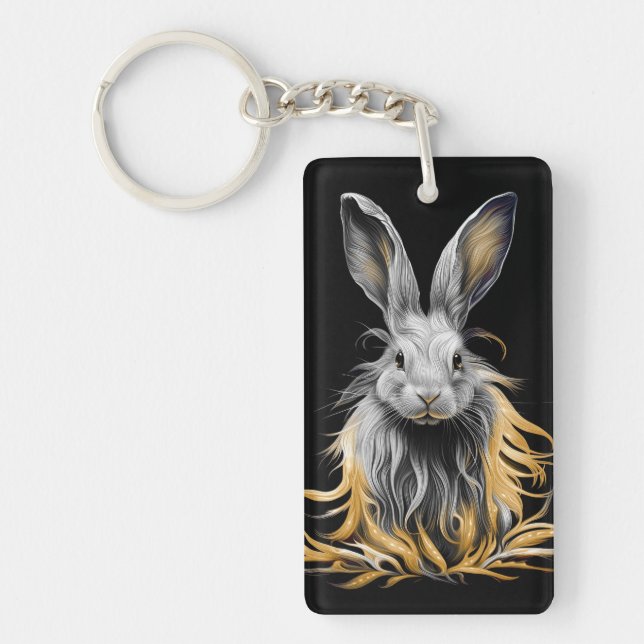 Llavero Impresionante conejo gris en llamas (Frente)