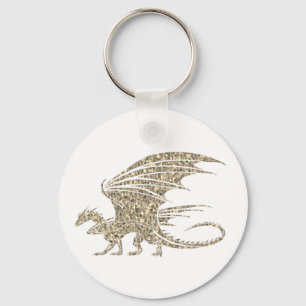 Llavero Impresionante dragón del Mosaico Oro en blanco