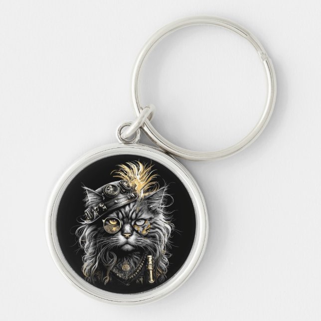 Llavero Impresionante gato steampunk  (Frente)