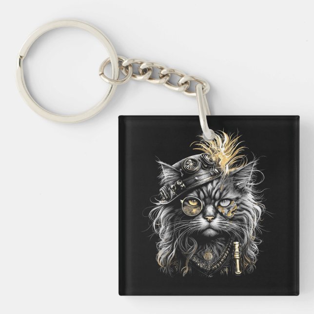 Llavero Impresionante gato steampunk  (Frente)