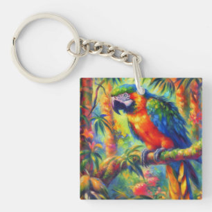 Llavero Impresionante Loro Tropical Pájaro Azul Verde