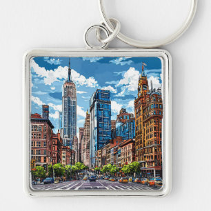 Llavero Impresionante paisaje urbano con edificio alto icó
