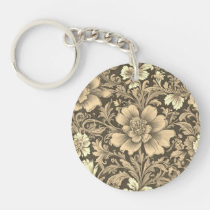 Llavero Impresionante patrón floral sepia vintage