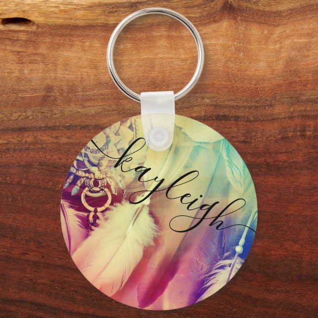 Llavero Impresionantes plumas de Dreamcatcher Boho estilo  (Anverso)