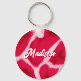 Llavero Impreso Animal Leopardo Rojo Rosa Chic Femenino Pe