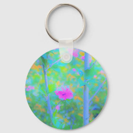 Llavero Impressionistic Blue Landscape with Pink Flower