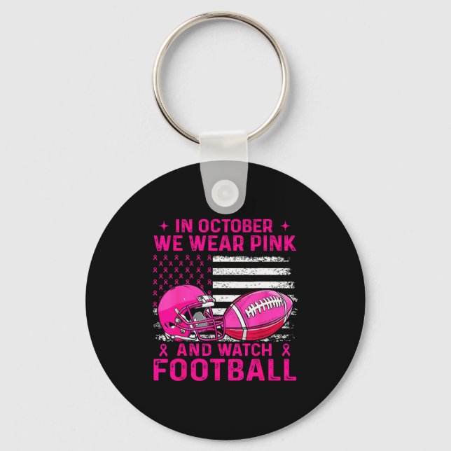Llavero In October We Wear Nk Breast Cancer Flag Football  (Anverso)
