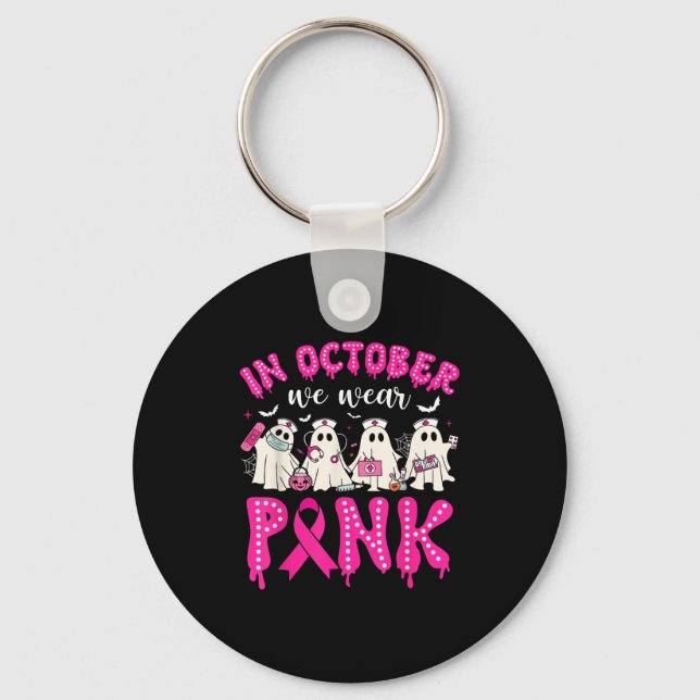 Llavero In October We Wear Nk Ribbon Ghost Nurse Halloween (Anverso)