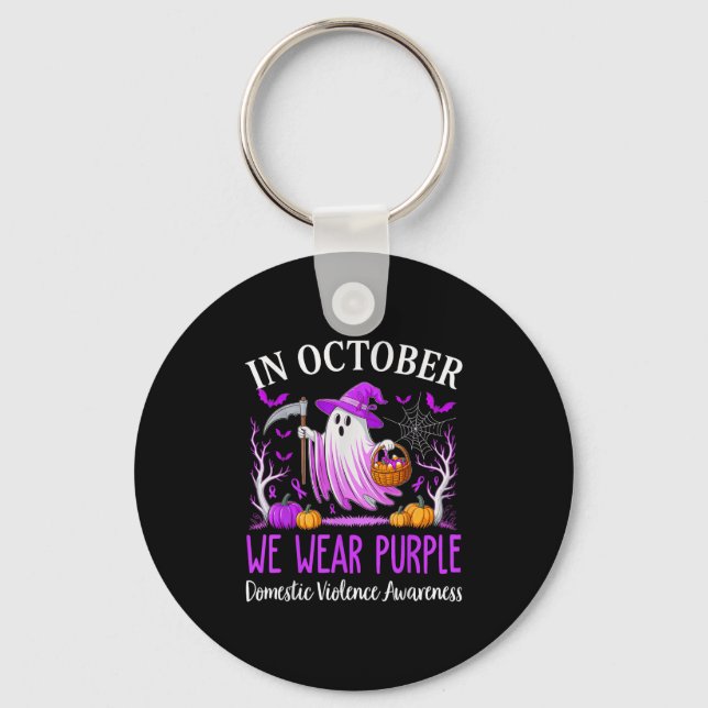 Llavero In October We Wear Purple Domestic Violence Ghost  (Anverso)